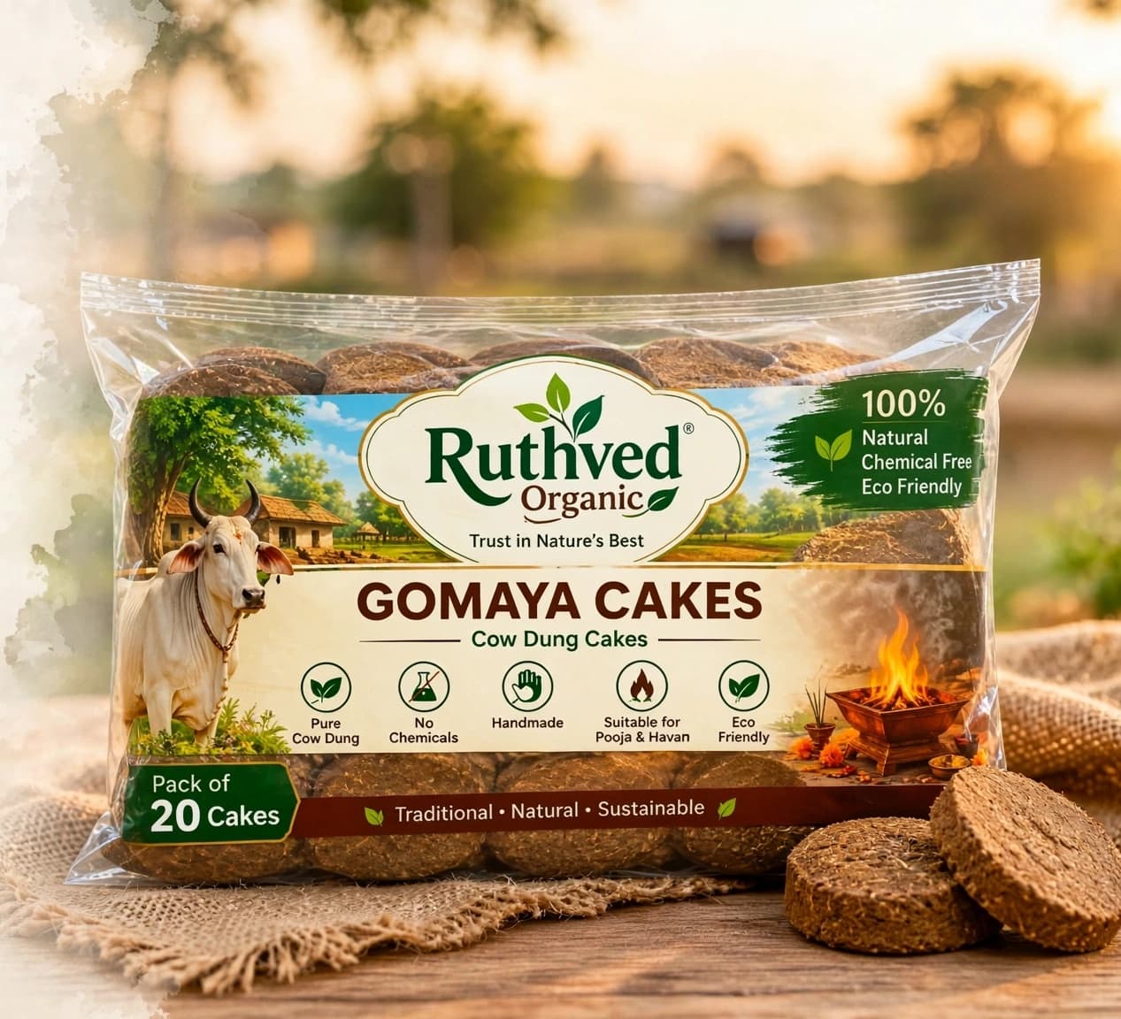 Pure Gomaya Cakes (Cow Dung Cakes)