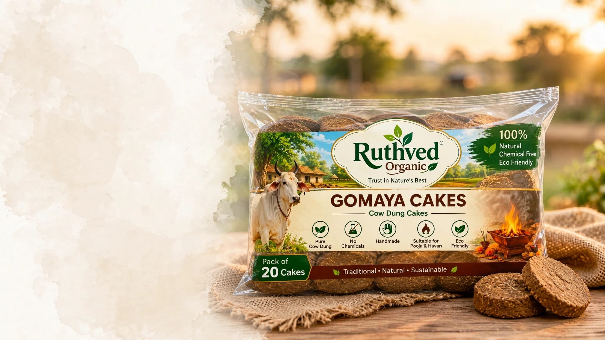 Pure Gomaya Cakes (Cow Dung Cakes) view 2